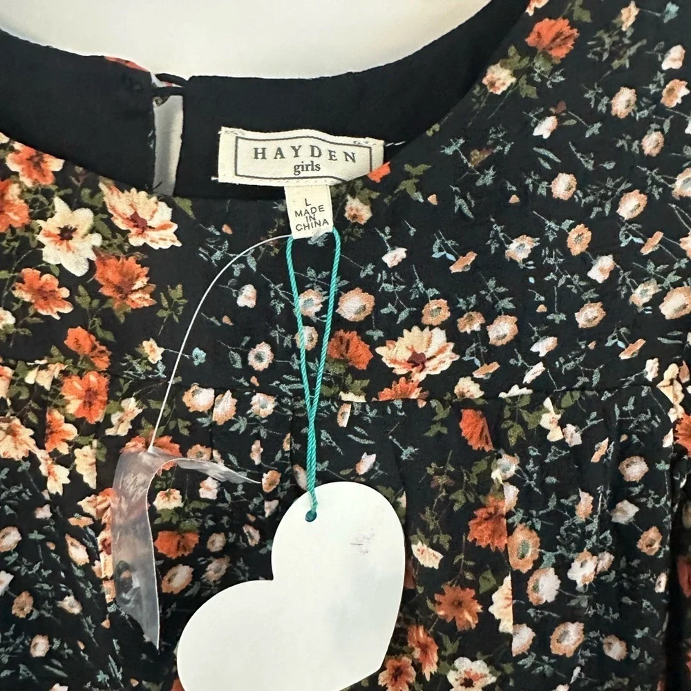 Hayden Floral Kids Dress - Black and Orange